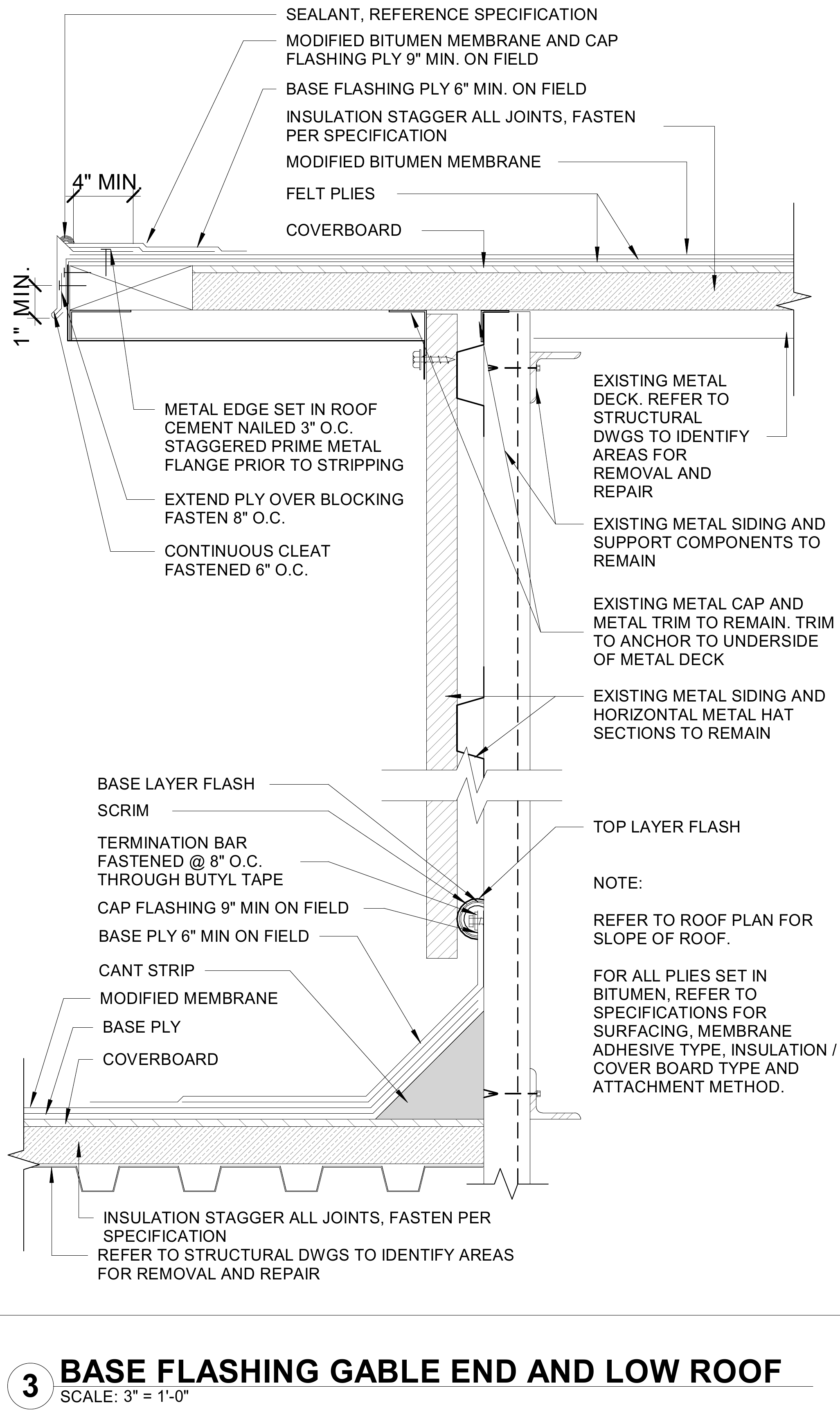 Construction detail: Base Flashing Gable End and Low Roof